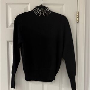 Chic Black Women's Turtleneck Sweater with Beaded Collar